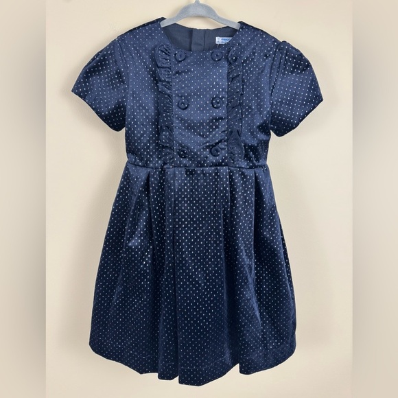 NWT Mayoral CS Metallic Dot Velvet Dress in Navy